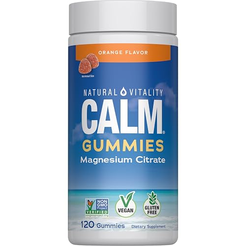 Natural Vitality Calm Magnesium Supplement, Anti-Stress Gummies, Vegan, Gluten-Free, Orange Flavor, 120 Gummies