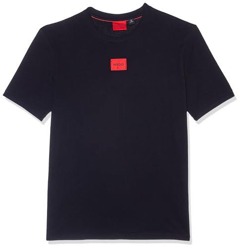 HUGO Mens Ribbed Crew Neck Regular Fit Center Logo T-Shirt, Raven Black, Large US
