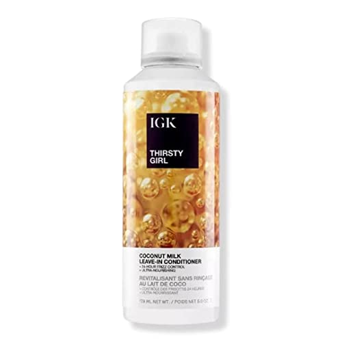 IGK THIRSTY GIRL Coconut Milk Leave-In Conditioner | Hydrate + Strengthen + Frizz Control | Vegan + Cruelty Free | 5 Oz