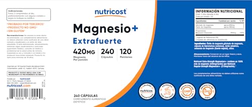 Nutricost Magnesium+ Extra Strength 420mg, 240 Capsules - 120 Servings. Magnesium Oxide and Glycinate - Non-GMO, Gluten Free, Vegan Friendly