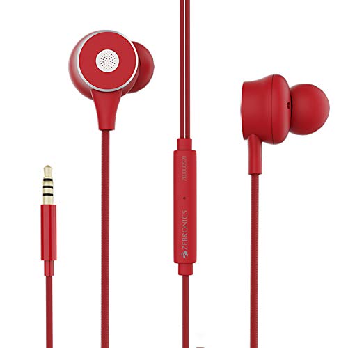 ZEBRONICS Zeb Buds 20 in Ear 3.5mm Wired Stereo Earphones with Mic, 1.2 Metre Cable, 14mm Drivers, in Line Mic & Volume Controller (Red)