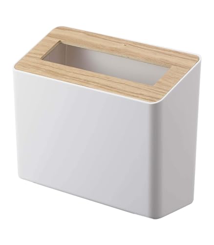 YAMAZAKI 5231 RIN Table Trash Can, white, ABS Resin/Wood, Minimalist, 22 x 9 x 15.5 cm