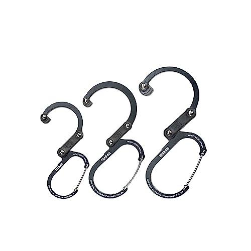 GEAR AID HEROCLIP Carabiner Gear Clip and Hook (Medium, Small, Mini) for Camping, Backpack, Suitcases, Purse and Garage Organization, Stealth Black, Variety Size 3 Pack