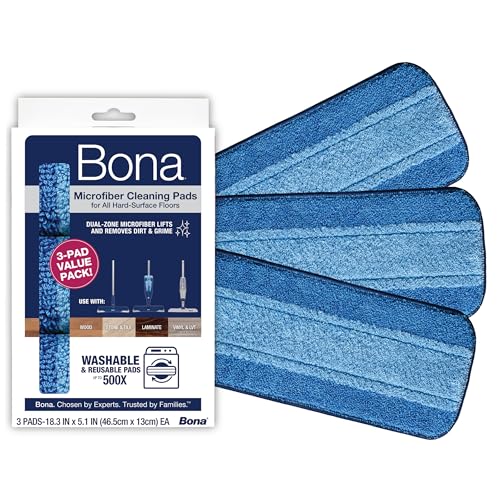 Bona Microfiber Cleaning Pad for Hardwood & Hard Surface Floors - 3 Pack - For Use With Bona Mop - Dual Zone Cleaning Design for Faster Cleanup