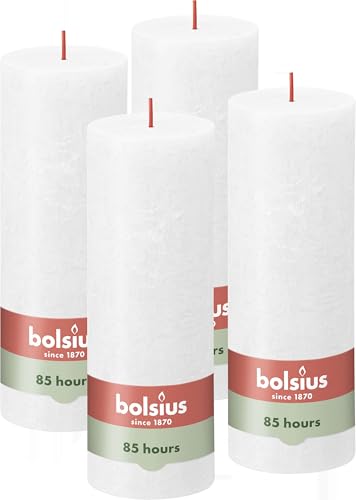 🔥 STARKER PREIS (-38%) Bolsius Rustik Stumpenkerzen - Weiß - 4 Stück - 19 x 7 cm - Dekorative Haushaltkerzen - Länge Brenndauer 85 Stunden - Unparfümierte - Natürliches Pflanzenwachs - Ohne Palmöl