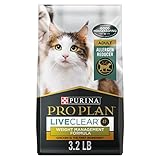 Purina Pro Plan LiveClear Cat Food Weight Management and Cat Allergen Reducer Chicken and Rice Formula - 3.2 lb. Bag