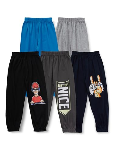 T2F Boy's Cotton Regular Fit Printed Track Pants (Pack fo 5)
