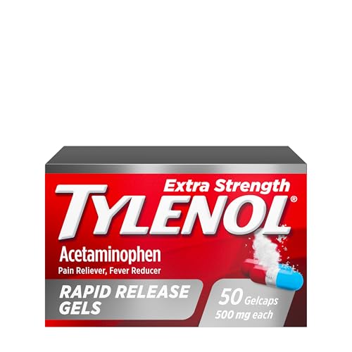 Tylenol Extra Strength Acetaminophen Rapid Release Gels, Extra Strength Pain Reliever & Fever Reducer, Gelcaps with Laser-Drilled Holes, 500 mg Acetaminophen, 50 ct