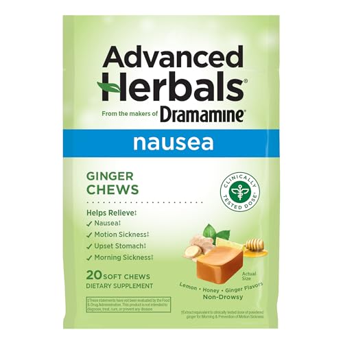 From the Makers of Dramamine, Advanced Herbals, Ginger Chews, Nausea Relief Soft Chews Lemon-Honey-Ginger, 20 Count
