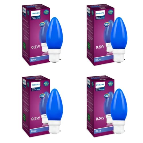 Philips LED Deco Blue 0.5W Glass Candle (Pack of 4), b22d