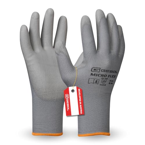 (-66%) Gebol Nano Flex, 1 Paar Arbeitshandschuhe Herren, atmungsaktive Montagehandschuhe mit PU-Beschichtung für präzises Feingefühl und Griffsicherheit, Gr. L/9, Grau