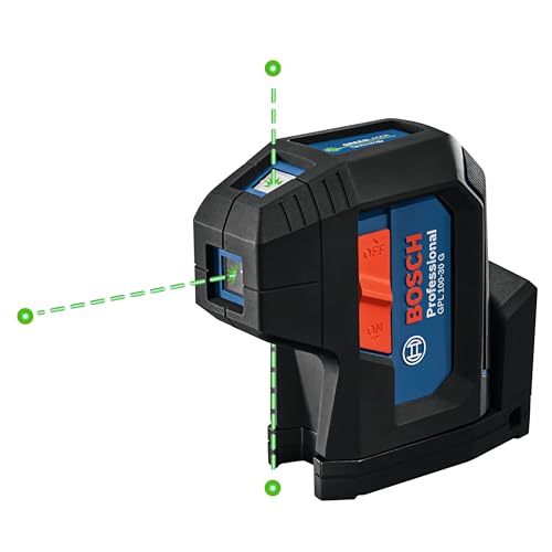 BOSCH GPL100-30G Green-Beam Self-Leveling Alignment Laser, Includes 2 AA Batteries, Built-In Multipurpose Mount, &amp; H