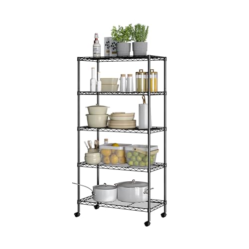Seville Classics WEB675 five tier black wire shelving rack
