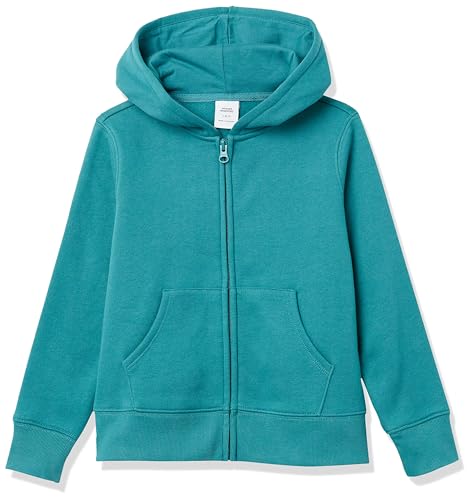 Amazon Essentials Girls' Fleece Zip-Up Hoodie Sweatshirt, Teal Blue, Small