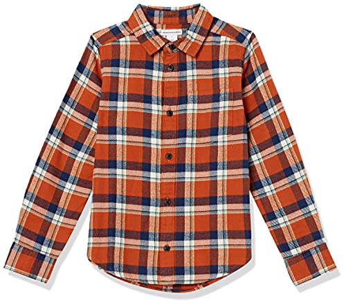 Amazon Essentials Toddler Boys' Flannel Button Down Shirt, Navy Orange Plaid, 3T
