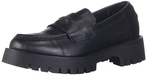 Steve Madden Women's Lawrence Loafer, Black Leather, 8