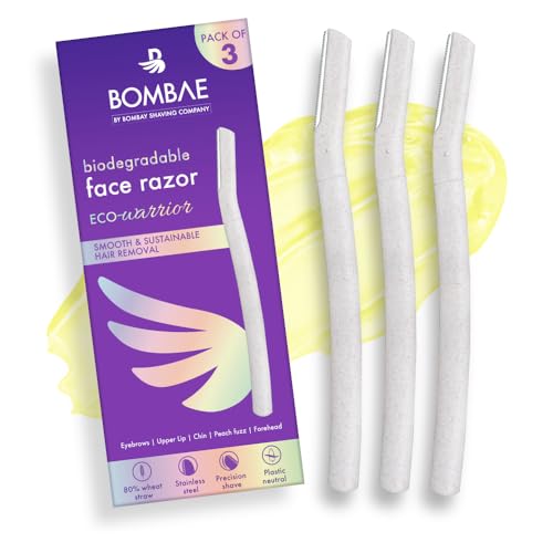 Bombae Reusable & Biodegradable Face & Eyebrow Razors for Women - 3 | Instant Glow & Painless Hair Removal | For Eyebrows, Upper Lip, Chin, Peach Fuzz