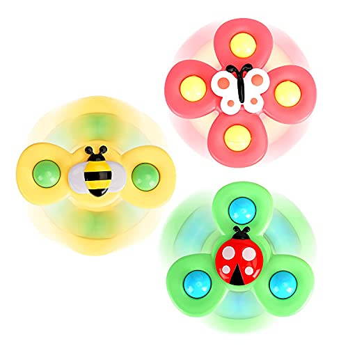 ALASOU 3PCS Suction Cup Spinner Toys for 1 Year Old Boy Girl|Spinning Top Infant Sensory Toys for Toddlers|1 2 Year Old Boy Christmas Birthday Gift|Baby Bath Toy Stocking Stuffers for Kids Ages 1-3