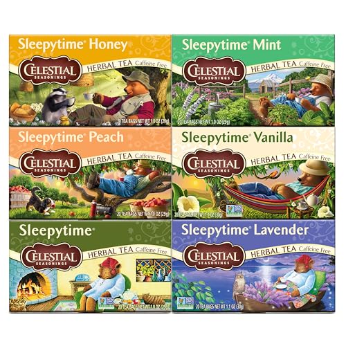 Celestial Seasonings Sleepytime Herbal Tea, Variety Pack - Caffeine Free Sleep Tea, 20 Tea Bags Per Box (Pack of 6)