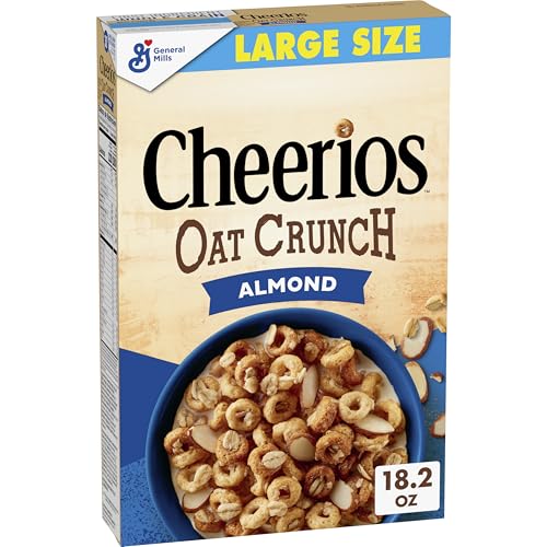 Cheerios Oat Crunch Almond Breakfast Cereal, Made with Whole Grain, Large Size, 18.2 oz