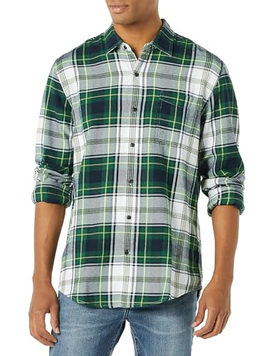 Amazon Essentials Men's Long-Sleeve Flannel Shirt (Available in Big & Tall), Green White Plaid, X-Large
