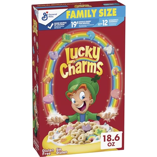 Lucky Charms Gluten Free Cereal with Marshmallows, Limited Edition Jumbo Rainbows, Kids Breakfast Cereal, Made with Whole Grain, Family Size, 18.6 oz