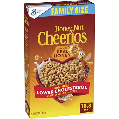 Honey Nut Cheerios, Heart Healthy Gluten Free Breakfast Cereal with Whole Grain Oats, Family Size, 18.8 oz