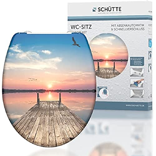 (-31%) SCHÜTTE WC-Sitz SUNSET mit Absenkautomatik und Schnellverschluss aus Duroplast, Toilettendeckel mit 175kg Belastbarkeit, Toilettensitz mit Brille, Klodeckel für WC, Klobrille mit Motiv