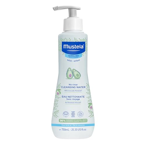 Mustela Baby Cleansing Water - No-Rinse Micellar Water - with Natural Avocado & Aloe Vera - for Baby's Face, Body & Diaper â€“ 25.35 fl. oz. (Pack of 1)