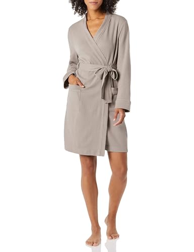 Amazon Essentials Women's Lightweight Waffle Mid-Length Robe (Available in Plus Size), Smokey Grey, Large