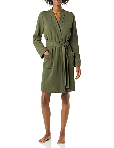 Amazon Essentials Women's Lightweight Waffle Mid-Length Robe (Available in Plus Size), Olive, Large