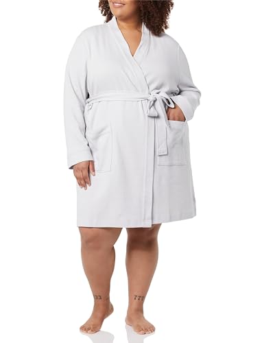Amazon Essentials Women's Lightweight Waffle Mid-Length Robe (Available in Plus Size), Light Grey, Medium