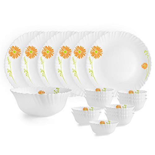 Opalware Dazzle Livid Lilac Floral Dinner Set, 19Pcs, White