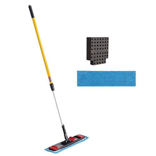 Rubbermaid Commercial Products Microfiber Adaptable Flat Mop Kit for WaveBrake Yellow Extendable Handle for Heavy-Duty Cleaning/Hardwood/Tile/Laminated Floors in Kitchen/Lobby/Office