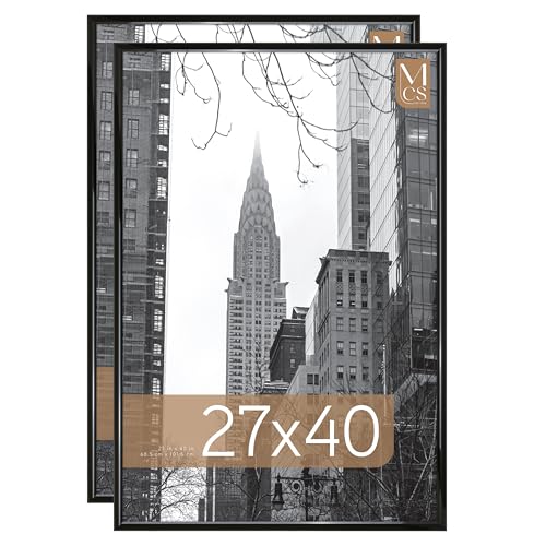 MCS Trendsetter Movie Poster Frame 27x40 Black High-Gloss, Vertical & Horizontal Wall Hanging Large Picture Frame for Photos, Artwork & Custom Posters (2-Pack)