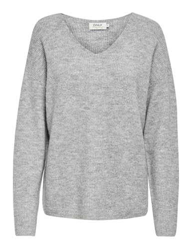 (-43%) ONLY Damen ONLCAMILLA V-Neck L/S Strickpullover KNT 15204588, Light Grey Melange,L