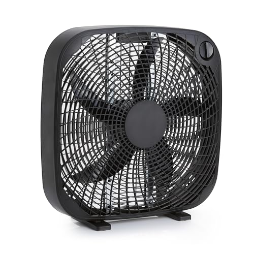 Amazon Basics 3 Speed Box Fan, Indoor Electric Fan for Home Cooling, 5 Blades, Lightweight Design, 67 Watts, 20-Inch, Black, 6.8"D x 20.86"W x 21.33"H