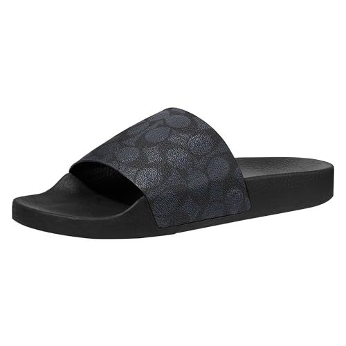 Coach Men's Coated Canvas Pool Slide Sandal, Charcoal Signature, 7