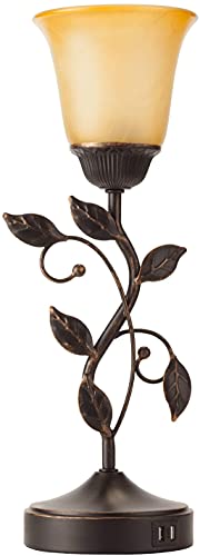 Touch Control Table Lamp with 2 USB Charging Ports, 3-Way Dimmable Bedside Nightstand Lamps, Amber Glass Shade Vintage R