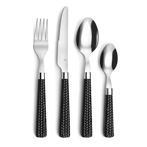 🔥 STARKER PREIS (-29%) Amefa PAILLE Besteck Set 6 Personen | Essbesteck 24-teilig | schwarze Griffe im Flechtdesign | Besteck Set 18/0 Edelstahl | Besteckset spülmaschinenfest | je 6x Gabel, Messer, Löffel & Kaffeelöffel