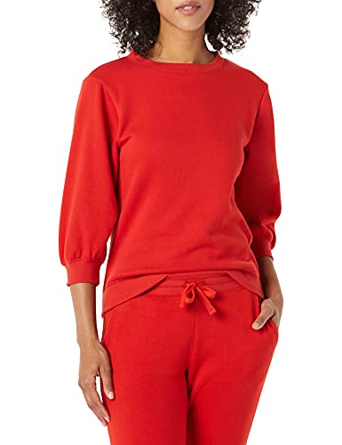 Amazon Essentials Women's French Terry Fleece Crewneck Sweatshirt with Sleeve Detail, Red, X-Large