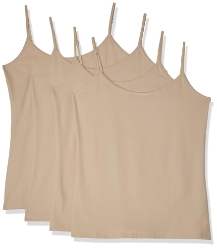 Amazon Essentials Women's Slim-Fit Camisole, Pack of 4, Beige, Large