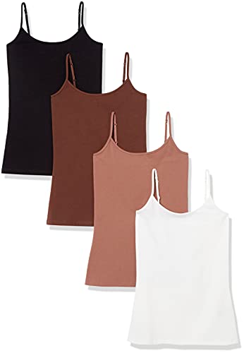 Amazon Essentials Women's Slim-Fit Camisole, Pack of 4, Black/Brown/Light Brown/White, Large