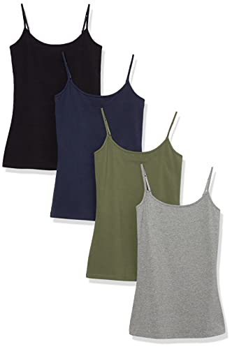Amazon Essentials Women's Slim-Fit Camisole, Pack of 4, Black/Grey/Navy/Olive, X-Large