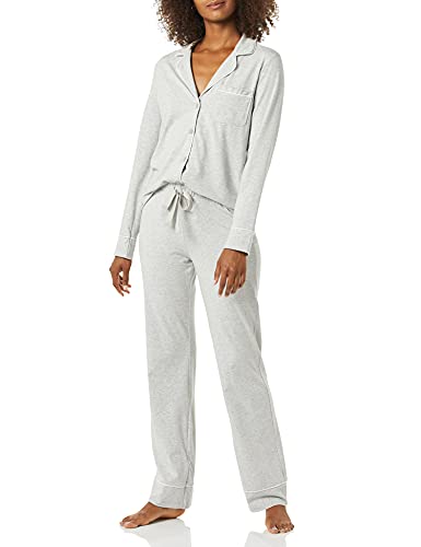 Amazon Essentials Women's Cotton Modal Long-Sleeve Shirt and Full-Length Bottom Pajama Set, Grey Heather, Small