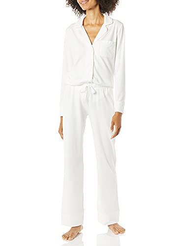 Amazon Essentials Women's Cotton Modal Long-Sleeve Shirt and Full-Length Bottom Pajama Set, White, XX-Large