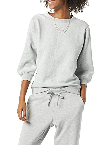 Amazon Essentials Women's French Terry Fleece Crewneck Sweatshirt with Sleeve Detail, Grey Heather, X-Large