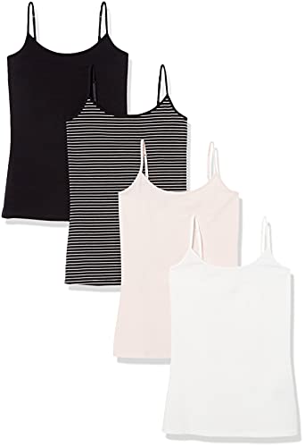 Amazon Essentials Women's Slim-Fit Camisole, Pack of 4, Black/Pale Pink/Stripe/White, XX-Large