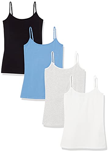 Amazon Essentials Women's Slim-Fit Camisole, Pack of 4, Black/Blue/Grey Stripe/White, XX-Large