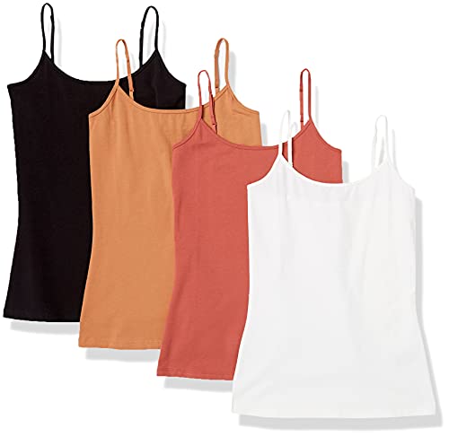 Amazon Essentials Women's Slim-Fit Camisole, Pack of 4, Caramel/Terracotta/White, X-Large